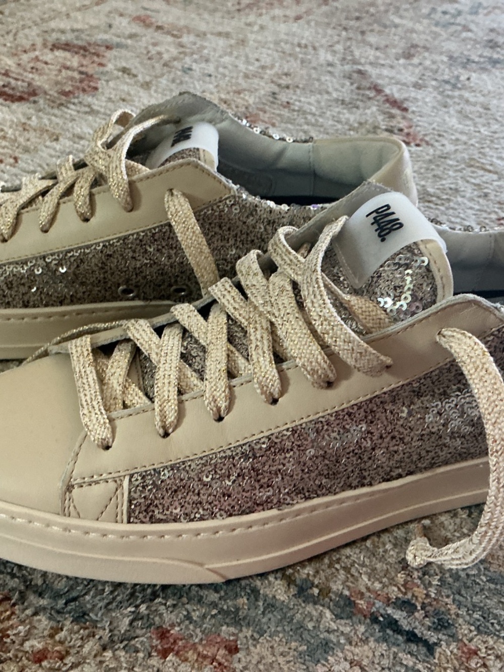 P448 Sequin Sneakers GOLD and CREAM sequin New size 38 - Picture 3 of 6